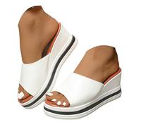 Open Toe Slide Wedge Sandals for Women's 2026 Leather One-Strap Espadrille Platform Slippers Non-Slip Textured Thick Sole Slip-On Mules Lightweight Casual Elevated Heel Sandals