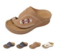 Open Toe Slippers Women Arch Support - Platform Slippers Summer Comfortable Plantar Fasciitis Slipper With Soft Leather Fabric Multicolour Embroidery Household Waling Shoe Shower Slipper