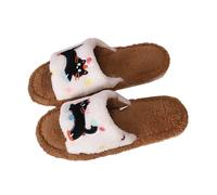 Open Toe Slippers Women Cute Cat Print Fleece Flat Cozy Indoor Shoes
