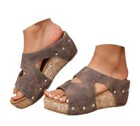 Open Toe Slippers Women, Platform Slippers Leather for Women, Breathable Summer Slipper Slip On Beach Slipper Fish Mouth Thick Bottom House Shoes European and American Outdoor Trekking Shoes Brown