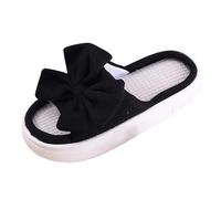 Open Toe Slippers Women Solid Colour Bow Thick Sole Cozy Indoor Shoes