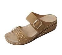 Open Toe Slippers Women Think Sole, Non Slip Slippers Women, Retro Buckle Up Slipper Breathable Anti-Shock Insole Slipper Beads Casual Beach Shoes No Skidding Outdoor Trekking Shoes