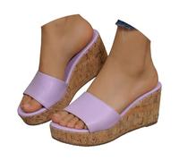 Open Toe Wedge Sandals for Women Comfort Wedges Women's Slide Sandals Open Toe Cork Like Platform with PU Leather Straps Comfortable Summer White Sandal for Wide Ladies (Purple, 4.5)