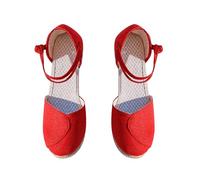 Open Toe Wedge Sandals for Women Wide Fit Wedges Women's Summer Baotou Slope Heel Buckle Comfortable And Breathable Sandals White Sandles Womens Size 5 for Bunions (Red, 4)