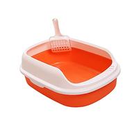 Open Top Cat Litter Box Pan Container with Removable Edge Design Easy Clean Litter Tray 15.75x11.42x5.31 inch- Orange