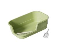 Open Top Cat Litter Box with Low Entry Design Anti Splash Guard Easy Carry Kitten Toilet Sandbox 16.54x11.02x4.72 inch- green