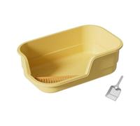 Open Top Cat Litter Box with Low Entry Design Anti Splash Guard Easy Clean Pet Toilet Sandbox 16.54x11.02x4.72 inch- yellow