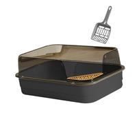 Open Top Cat Litter Tray Basin Sand Box for All Kinds of Cat Litter Easy Clean Non-Stick Design- Black