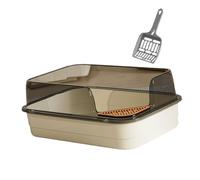 Open Top Cat Litter Tray Basin Sand Box for All Kinds of Cat Litter Easy Clean Non-Stick Design- White