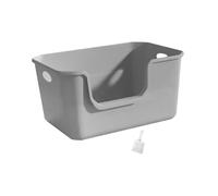 Open Top High Sided Cat Litter Box with Scoop Anti Splash Pet Litter Tray Portable Bedpan for Indoor Cats 16.54x11.42x7.09 inch- gray