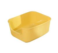 Open Top Litter Box, Corner Cat Litter Trays with Anti Slip Grille and Litter Scoop, Deep Litter Box for Big Cats Easy Cleaning(Yellow)