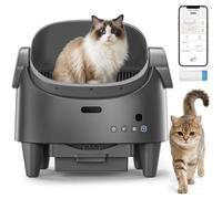 Open Top Self Cleaning Cat Litter Box, Automatic Litter Box with Open-Top Design, 15-Layer Safety Protection, App Control, Adjustable Entry Height, Multi-Cat Friendly, White Grey