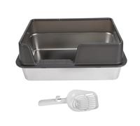 Open Top Stainless Steel Cat Litter Box,Metal Box with Lid Medium Extra Large Kitty Enclosed Easy Clean Include Scoop High Sided Anti Urine Leakage for Kitten Bunnies Rabbits (S