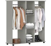 Open Wardrobe 120x40x128cm Grey Particle Board with 2 Aluminium Rails and Wheels