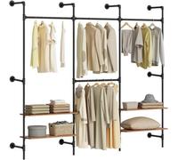 Open Wardrobe Bedroom Clothes Rail Black Clothes Rack With 6 Shelves And Dual Hanging Bars,sobuy Kls19-Sch