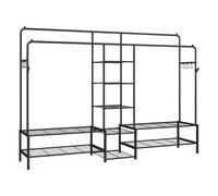 Open wardrobe clothes rack with shelves and hanging rods, 195W cm / Black