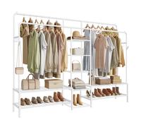 Open wardrobe clothes rack with shelves and hanging rods, 195W cm / White