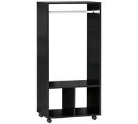 HOMCOM Open Wardrobe 831-208BK Black - 128x60x40 cm: Open Clothes Rail, Aluminium Hanging Rod, 2 Shelves, 4 Wheels (2 Lockable), Particle Board