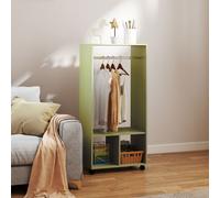 HOMCOM Open Wardrobe on Wheels, Bedroom Wardrobe with Clothes Hanging Rail, 2 Storage Shelves, Mobile Garment Rack for Cloakroom, Hallway, Green