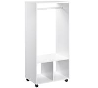 Open Wardrobe with Hanging Rod and Storage Shelves Mobile Garment Rack on Wheels Bedroom - Cloakroom - White Clothing Organizer - Home Living | TJ Hu