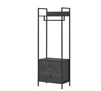 Open Wardrobe Clothes Rail with 2 Drawers Industrial Bedroom Storage Unit