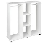 Open Wardrobe Double Mobile Storage Shelves Organizer W/6 Wheels-White