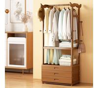 Open Wardrobe for Bedroom, Wooden Clothes Rail with Drawer, Freestanding Garment Rack with Hanging Rod and Hooks, for Entryway, Living Room, Office