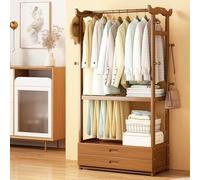 Open Wardrobe for Bedroom, Wooden Clothes Rail with Drawer, Freestanding Garment Rack with Hanging Rod and Hooks, for Entryway, Living Room, Office
