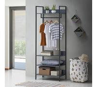 Zahra Bedroom Double Open Wardrobe 4 Shelves Furniture Storage Cupboard Dark Grey