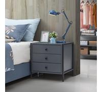 Timber Art Design Zahra Bedside Table Cabinet Bedroom Furniture Nightstand 3 Drawer Dark Grey