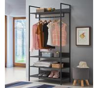 Zahra Black Clothing Rail With Shelves | Open Wardrobe Clothes Storage
