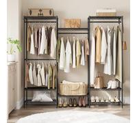 Open Wardrobe Metal Clothes Rails Adjustable Shelves Dividable SONGMICS Black One Size