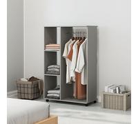 Open Wardrobe on Wheels With Rods and Shelves HOMCOM Grey One Size