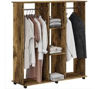 Open Wardrobe Rustic Brown 128H x120L x40Wcm Particle Board & Alloy Wheels Metal