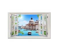 Open Window Canvas Wall Art landscape Picture Venice Grand Canal Scenery Fake Window View Painting Natural Print on Canvas Modern Home Decor Artwork Framed Ready to Hang50x80cm(20x31in)