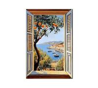 Open Window Coastal View Boats Canvas Poster Bedroom Decor Landscape Office Room Decor Gift 12x18inch(30x45cm)