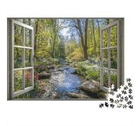 Open Window, Forest, A Stream Flowing Slowly 1000pcs (75x50cm) Erwachsenenpuzzle - Erwachsenenpuzzle DIY-Puzzlespielzeug
