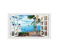 Open Window Landscape Print on Canvas-Greek building Window Landscape Painting-Nature Print on Canvas-Window Scenery Artwork Picture for Wall Decor 60x100cm(24x39in) Frameless