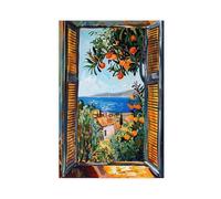 Open Window Orange Tree, Coastal View Canvas Poster Bedroom Decor Landscape Office Room Decor Gift 20x30inch(50x75cm)