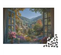 Open Window with Countryside View,Rätsel Für Erwachsene 1000pcs (75x50cm),Herausforderungsspiele