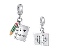 Openable Book Green Pencil Charm fits Pandora Charms Bracelets Knowledge is Power I Love Reading Christmas Birthday Jewellery Gift for Daughter Women