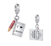 Openable Book Red Pencil Charm fits Pandora Charms Bracelets Knowledge is Power I Love Reading Christmas Birthday Jewellery Gift for Daughter Women