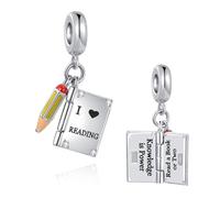 Openable Knowledge is Power I Love Reading Book Charm Yellow Pencil Compatible with Pandora Charms Bracelets