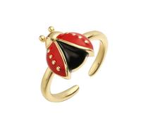 Openable Rings Featuring Colorful Drip Painted Ladybirds Artwork Comfortable Lightweight Copper Jewelry Accessory Lightweight Adjustable Cocktail Rings