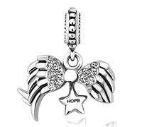 Openable White Angel Wings Hope Star Dangle Charm fits Pandora Charm Bracelets Christmas Birthday Jewellery Gift for Women Daughter Sister Granddaughter