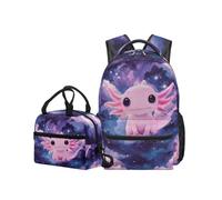 OPENARTUP Axolot Backpack Lunch Box Girls School Backpack Cute Backpacks Kids Middle School Bookbag Leakproof Lunch Boxes Insulated Lunchbox Large Capacity Backpacks