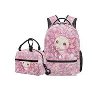 OPENARTUP Axolotl Backpack and Lunch Box Girls School Bag 1st Grade Backpacks Ages 8-10 Kid Backpacks Cooler Lunch Box Leakproof Large Capacity Backpack Kawaii Bookbag