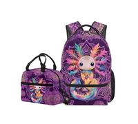 OPENARTUP Axolotl Backpack and Lunch Box Set Girls School Backpack Cute Backpacks Kids Mandala Lunch Boxes Leakproof Lunchbox Big Capacity Backpacks Elementary School for Picnic