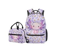 OPENARTUP Axolotl Backpack for Girls Backpack and Lunch Box Set 6th Grade Daisy Backpacks Ages 8-10 Cooler Lunch Pouch Back to School Bag Bookbag Kid Backpacks Large Capacity