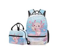 OPENARTUP Axolotl Backpack for Girls Backpack with Lunch Box Elementary School Backpacks Kids Insulated Lunch Bag Kawaii Bookbag Leakproof Lunchbox Back to School for Picnic